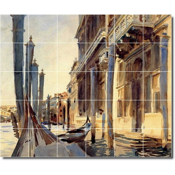 Ceramic Tile Mural-John Sargent City Backsplash Tile Mural 4. 25.5" w x 21.25" h using (30) 4.25 x 4.25 ceramic tiles