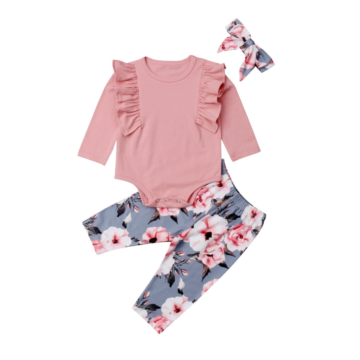 Newborn Infant Baby Girls Floral Bow T-Shirt Tops+Pants Outfits Set Clothes UK 