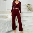 thumbnail image 5 of ICHUANYI Womens V-neck Pajamas Long Sleeve Sleepwear Top with Pants Super-Soft Solid Lounge Sets, 5 of 8