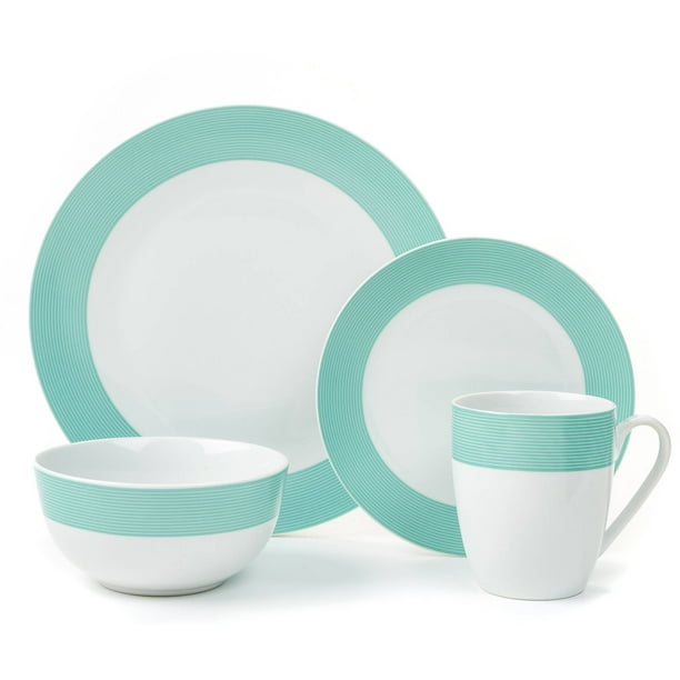 Loft Stripe Collection Mint Green 16Piece Porcelain Dinnerware Set