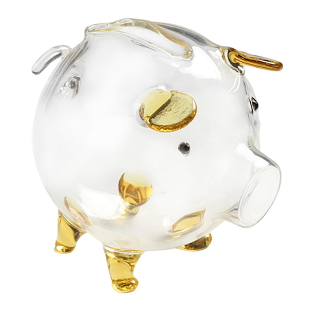 jifeng Clear Glass Pig Piggy Bank Money Bank Container Case Collection Money Saving Box Gold 9x8cm