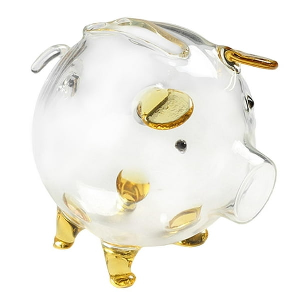 Alcancía de cristal transparente con forma de cerdo, caja para ahorrar dinero, colección de almacenamiento, alcancía, ahorro Oro 9x8cm