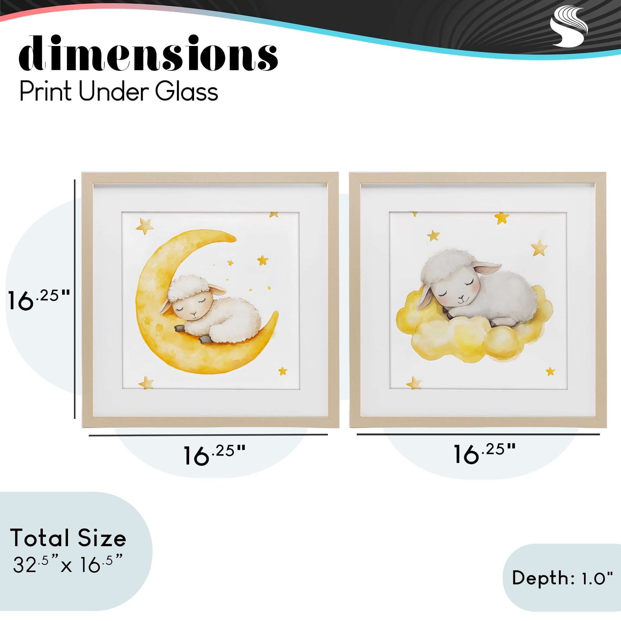 Stupell Industries Sleeping Sheep Cloud and Moon 2 Piece Birch Framed Print Under Glass Set, design by LSR Design Studio