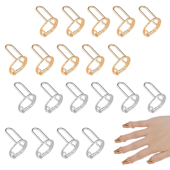 DESIGNICE 20pcs Nail Rings, Adjustable Fingernail Rings Reusable Metal Finger Nail Rings for Women No Glue Nails Jewelry Fingertip Gift Decorations for Wearing Manicure Nails (Gold, Silver)