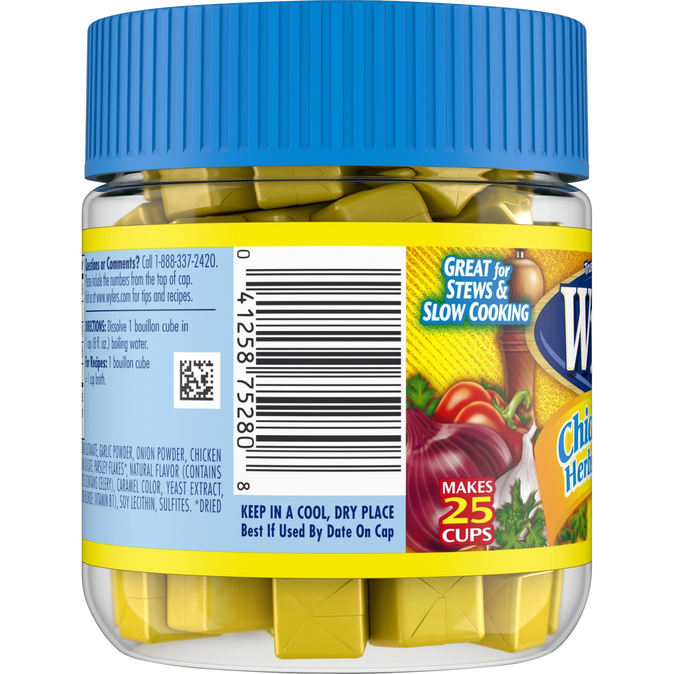 Wyler's Instant Bouillon Chicken, Herbs & Spices Flavored Cubes, 3.25 oz Jar
