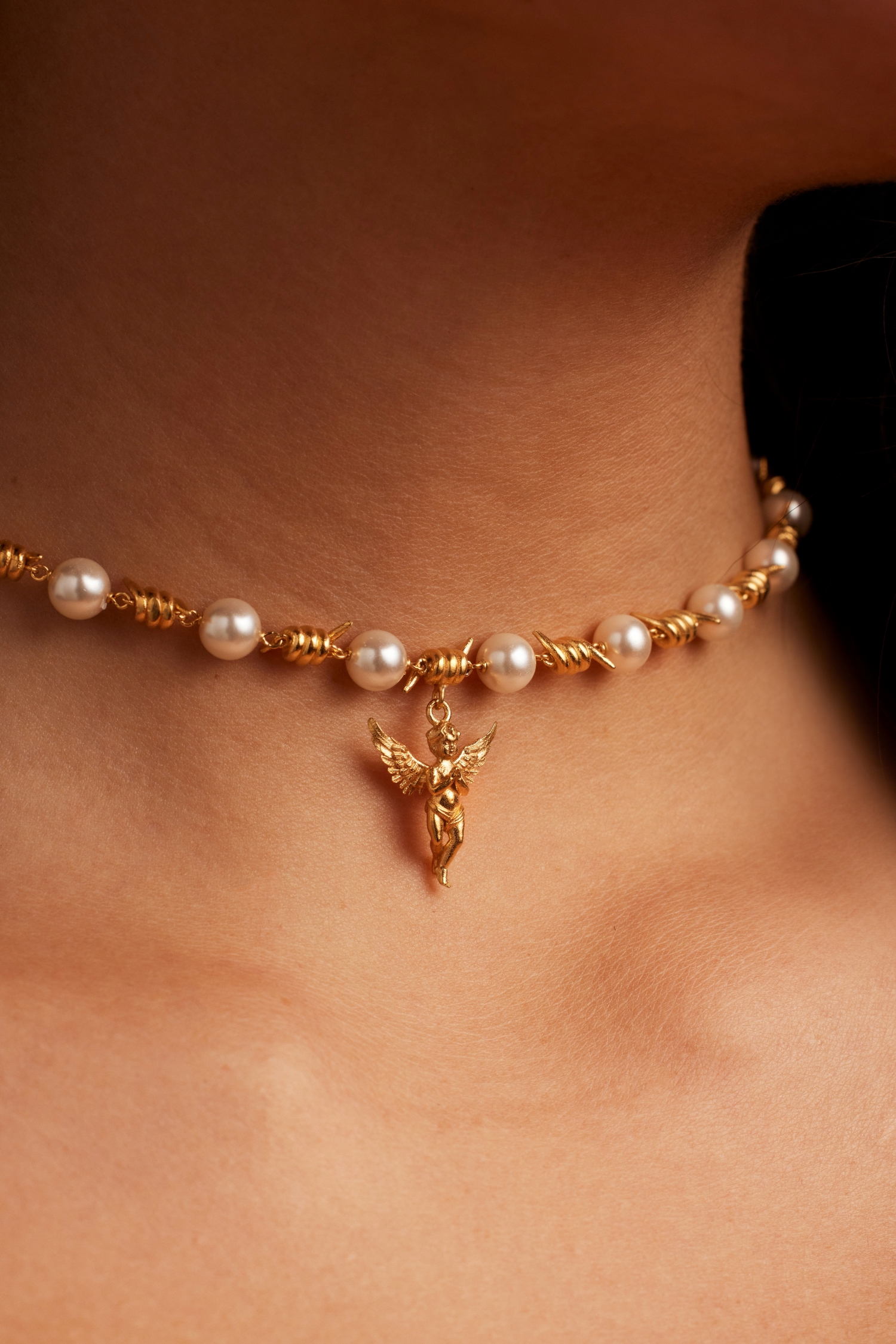 Bella by Thorne Cherub Pearl Adult Necklace, Gold