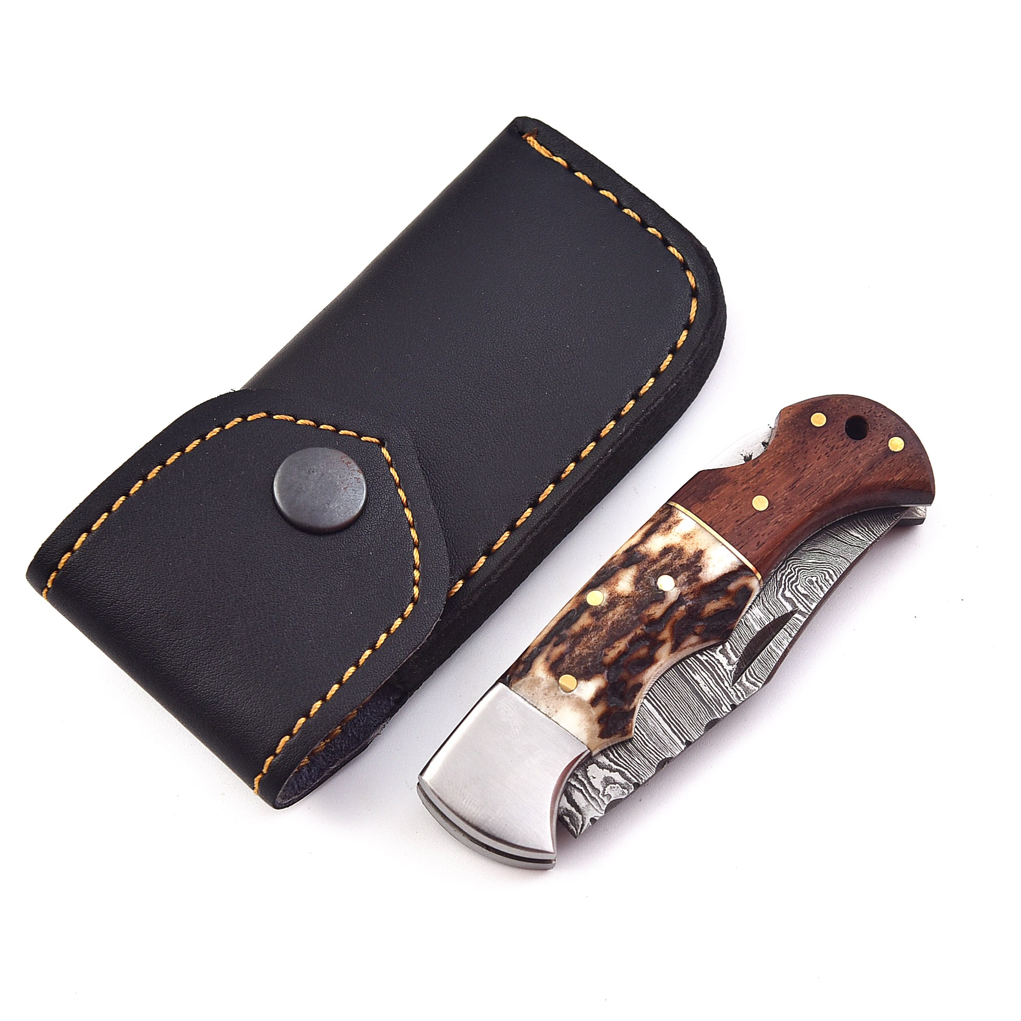 Handmade Damascus Pocket Knife for Men - 6.5 Inches Damascus Folding Knife with Sheath - Pocket Knives and Folding Knives with BackLock - Best for EDC, Camping, Fishing and Hiking,