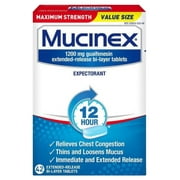 Chest Congestion, Mucinex Maximum Strength 12 Hour Extended Release Tablets, 42ct, 1200 mg Guaifenesin
