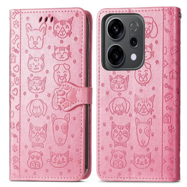 Funda Cartera FOXDOCK para OPPO Reno 14 5G , Flip PU con Relieve de Gatos y Perros, Tarjetero y Soporte