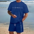 thumbnail image 3 of LOS ANGELES Men's Casual 2-Piece Set, Solid Color Short Sleeve Crewneck Tee and Shorts, Relaxed Summer Outfit For Everyday Lounge Wear,Blue,M, 3 of 6