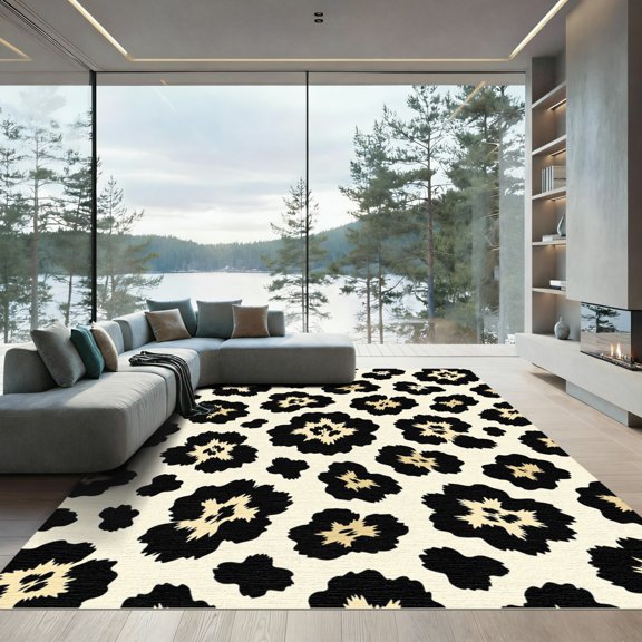 ODIKA 4' x 6' Machine Washable Non-Slip Area Rug, bohemian print High Traffic Rug, Beige, 1238287