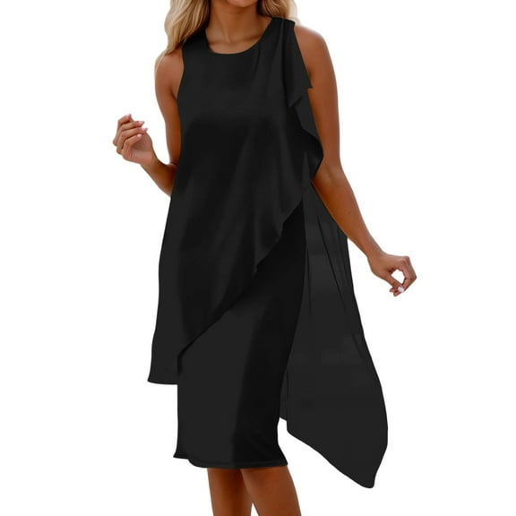 Afdoent Womens Dresses Summer Casual Dress Elegant Asymmetric Chiffon Sleeveless Dress For Stylish Comfortable Breathable Vacation Fashion Outfits