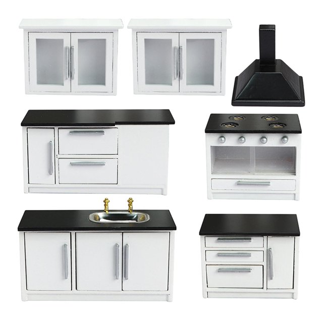 Vogacara 1:12 Scale Miniature Kitchen Cabinets Furniture Wood Set Type2 NO2