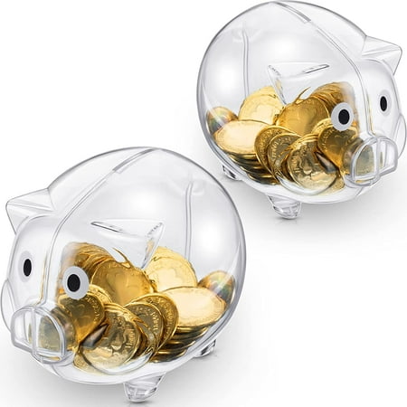 2 Pieces Piggy Bank Plastic Piggy Coin Bank Money Saving Box for Kids Boys  Girls Adults (Clear) Clear 
