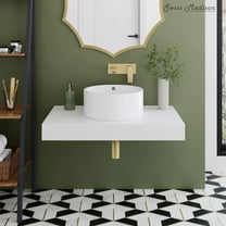 Monaco 36" Floating Bathroom Shelf with Vessel Sink in Glossy White