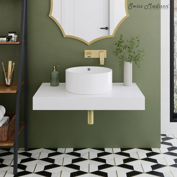 Monaco 36" Floating Bathroom Shelf with Vessel Sink in Glossy White