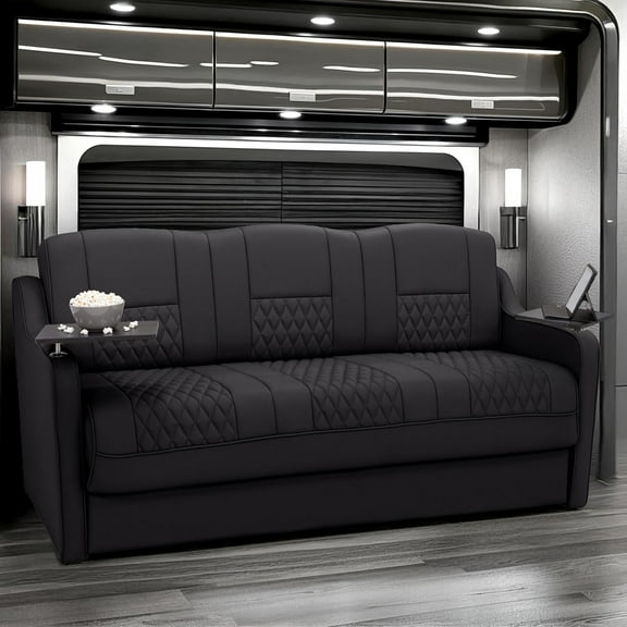 Qualitex Gravitas DX RV Sofa Bed - 72" Wide - Black Ultimate Leather