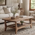 thumbnail image 5 of Fnova 47" Solid Wood Coffee Table, 2-Tier Center Table with Storage Shelf, Rectangular Tea Table for Small Space Apartment Office, Light Terracotta Brown, 5 of 19