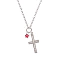 thumbnail image 2 of Delight Jewelry Silvertone Mini Translucent Red Paw Be Strong and Courageous Engraved Cross Zoey Necklace, 28", 2 of 4