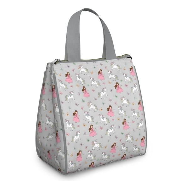 Princess Unicorn Butterfly Pattern Insulated Lunch Bag for Women & Adults,Large Portable Soft Cooler Lunch Bag,Thermal Food Storage Tote with Pearl Cotton,8.66L,8.75x5.75x9.5 Inch