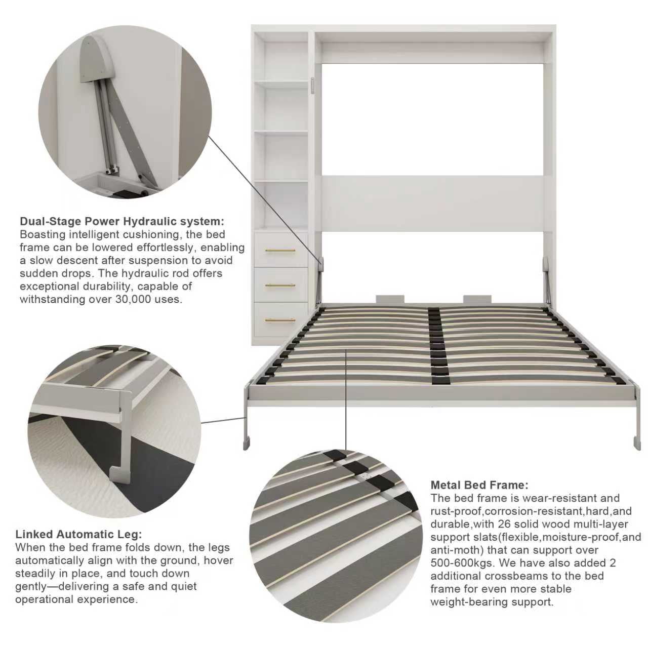 Sailvan Queen Murphy Wall Bed with Single Side Storage Cabinet