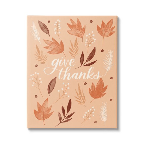 Give Thanks Autumnal Leaves Holiday Graphic Art Gallery Wrapped Canvas Print Wall Art