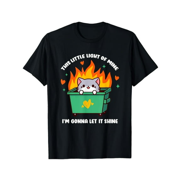 Funny Graphic Tee,Tops Has Dumpster Fire Cat Graphic,Casual Round Neck Regular Fit T-shirts, Size(S-5XL)