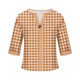 thumbnail image 4 of Craaazy Women Plus Size Tops Loose Fit Plaid V Neck Single Button 3/4 Sleeve Casual Shirts for Daily Wear Gift, 4 of 5