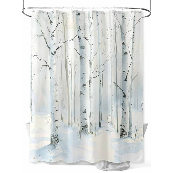 Christmas Tree Shower Curtain Set, Waterproof Shower Curtains for Bathroom, White Xmas Snowflake Watercolor Washable Fabric Cloth Bath Curtain for Bathtub Decoration with Hooks 48x72 Inches