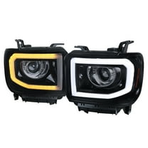 Spec-D Tuning Black Smoke LED Tube Projector Headlights Compatible with 2014-2015 GMC Sierra 1500 2015-2019 2500HD 3500HD Left   Right Pair Headlamps Assembly