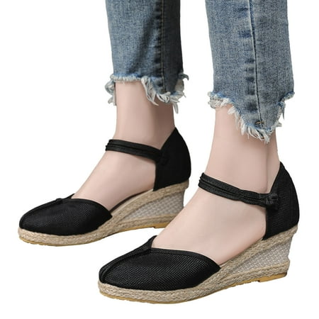 

dyfzdhu fashion women summer weave wedges breathable elastic band round toe sandals comfortable beach shoes