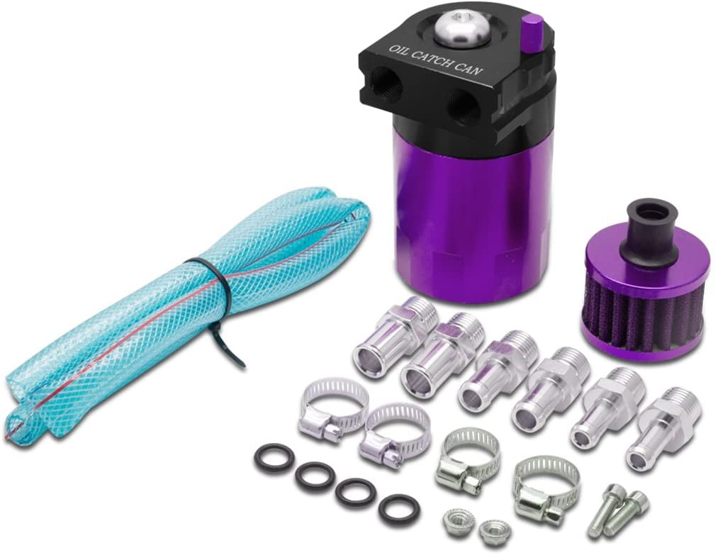 -Purple Car Oil Catch Can Reservoir Tank with Air Breather Filter Baffled Universal 0.3L Purple 