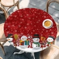 thumbnail image 2 of Red Snowman Round Tablecloth, Fitted Table Cover with Elastic for 45"-54" Round Tables, Christmas Winter Snowflake Xmas Tree Table Cloth Outdoor Indoor Dinning Party Waterproof Tablecloths, 2 of 7