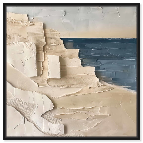 Sandy Ocean Cliffside Canvas Classic Landscape Art by Art Remedy, Black Frame, 12" x 12"