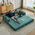 thumbnail image 3 of Kcpolre Convertible 2-Seater Floor Sofa Bed, No Assembly Required, Fixed Frame Chenille Fabric with Memory Foam & Pocket Spring, Free Combination for Living Room, 600lbs Capacity, Green, 3 of 11