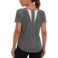 thumbnail image 2 of Tqcoqu Womens Workout Short Sleeve Shirts Round Neck with Breathable Mesh Lightweight for Fitness Yoga Running,Dark Gray,Women's S-XXL, 2 of 10