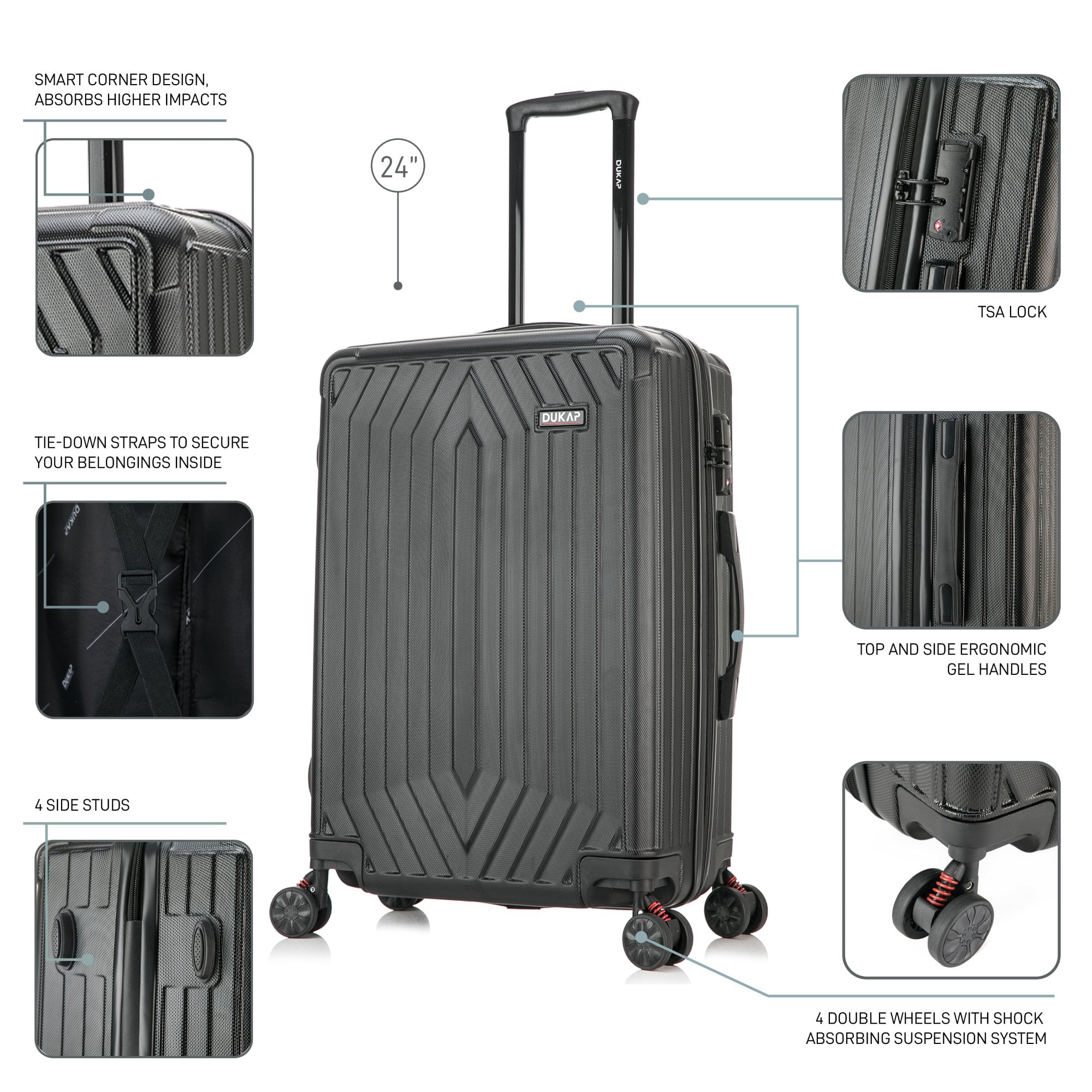 DUKAP STRATOS lightweight hardside spinner 24 inch Black