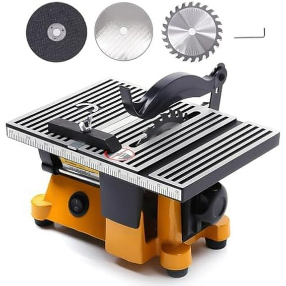Mini Portable Table Saw, Miter Table Saw Bench Electric Cutting Machine Multifunctional Desktop Saws with 3 Blades for DIY Handmade Wooden Model Crafts, Metal, Ceramic Tile, Glass