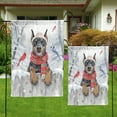 thumbnail image 4 of Playful Doberman Pinscher Welcomes Winter Snowy Day with Cardinal Bird Garden Flag 12x18in Double Sided Doberman Dog Lover Gifts Outdoor Decor - 2017, 4 of 5