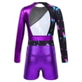 thumbnail image 6 of ZDHoor Kids Girls 2 Piece Sports Yoga Suit Long Sleeve Colorful Prints Leotard with Shorts Purple 8, 6 of 7