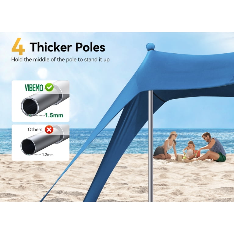 Beach Tent Sun Shelter 10x10ft Pop Up Canopy - UPF 50+, Includes Sandbags & Shovel, For Beach, Camping, Backyard