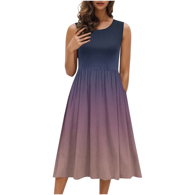 Taqqpue Robes d'Été Noires pour Femmes 2025 Robe Décontractée Ample Sans Manches Col Rond Ligne A Maxi Robe de Plage Voyage Vacances