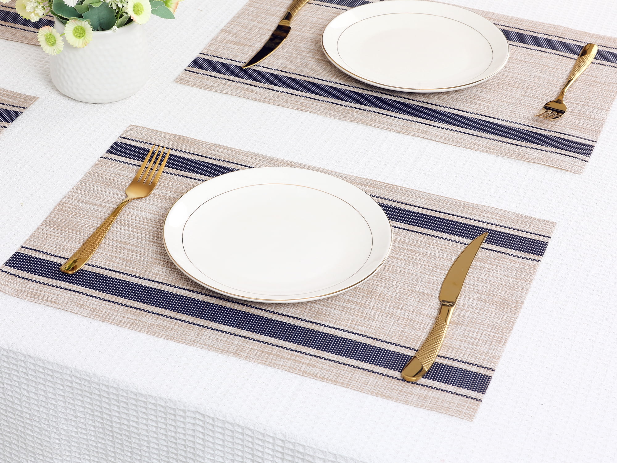 Unique Bargains Placemats Set of 6 Vinyl Placemats Blue