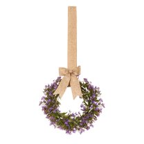 BinKFF Christmas Mini Wreath for Cabinet, Artificial Snowy Cedar Garland with Plaid Ribbon, Small Xmas Hanging Wreath for Kitchen Cabinets, Windows, Doors, Farmhouse Holiday Decor