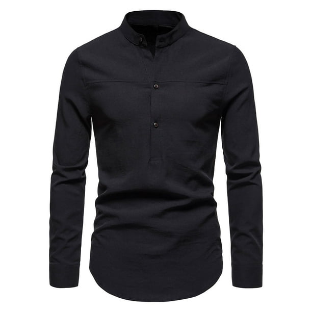 Nueva camisa de negocios ligera con botón de solapa informal de color sólido de manga larga Pompotops oipoqjl27027