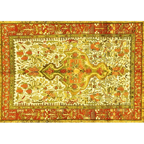 Ahgly Company Machine Washable Indoor Rectangle Persian Yellow Traditional Area Rugs, 2' x 5'