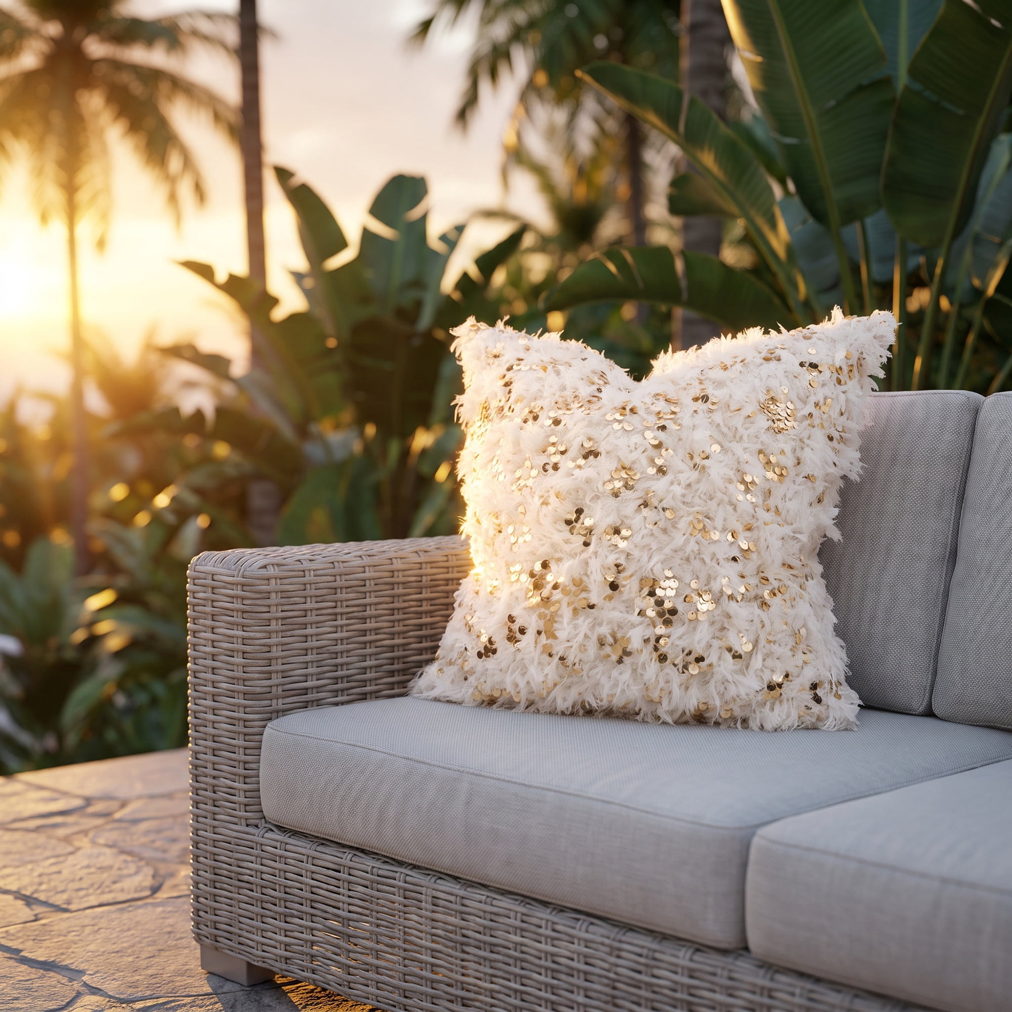Unique Bargains Plush Soft Sequin Throw Pillow Cover Cushion Case Light Gold 18"x18"