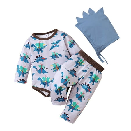 

Aompmsdx Boys Girls Long Sleeve Cartoon Dinosaur Prints Romper Bodysuits Pants Hat Outfitsbaby Girl Clothes