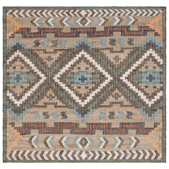SAFAVIEH Kilim Dewayne Tribal Area Rug, Natural/Blue, 7' x 7' Square