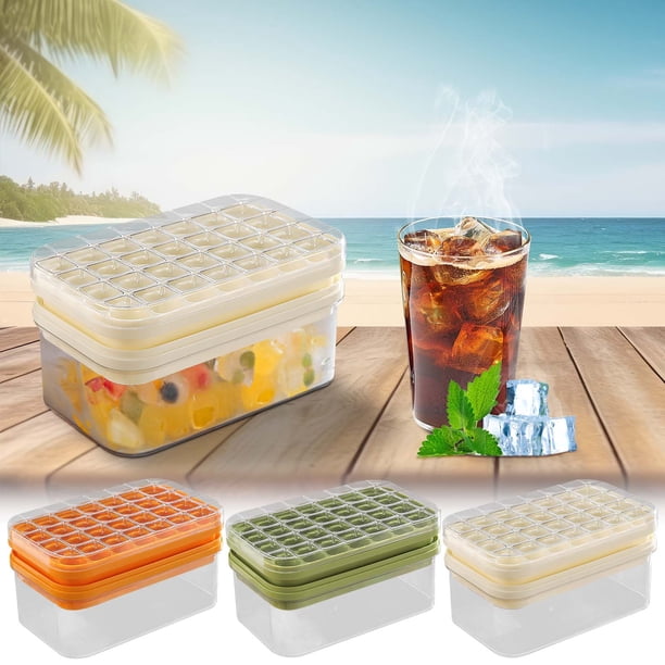 Molde para hacer bloques de hielo | Silicona y plástico de grado alimenticio | Bandeja de cubitos de hielo de fácil liberación | Tapa a prueba de olores y fugas | Enrejado de hielo reutilizable para